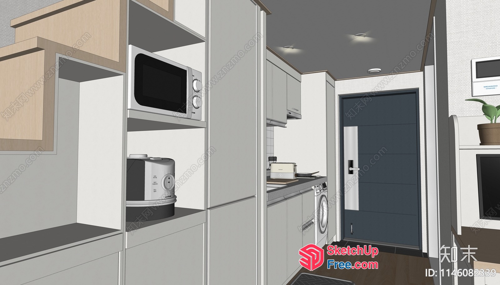 Kitchen Interior With Appliances And Door 3D SketchUp File