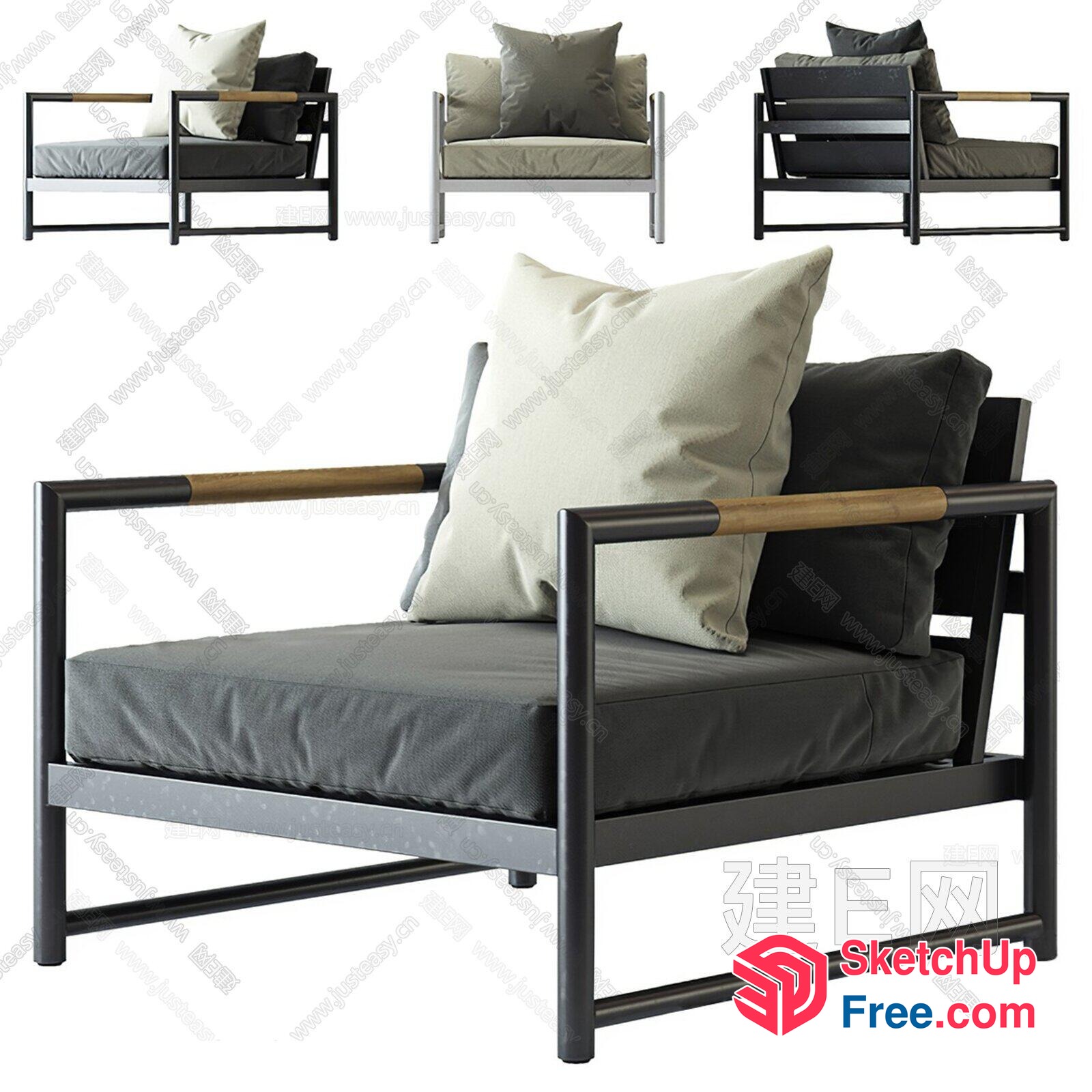 Modern Minimalist Sofa With Wooden Accents 3D SketchUp File