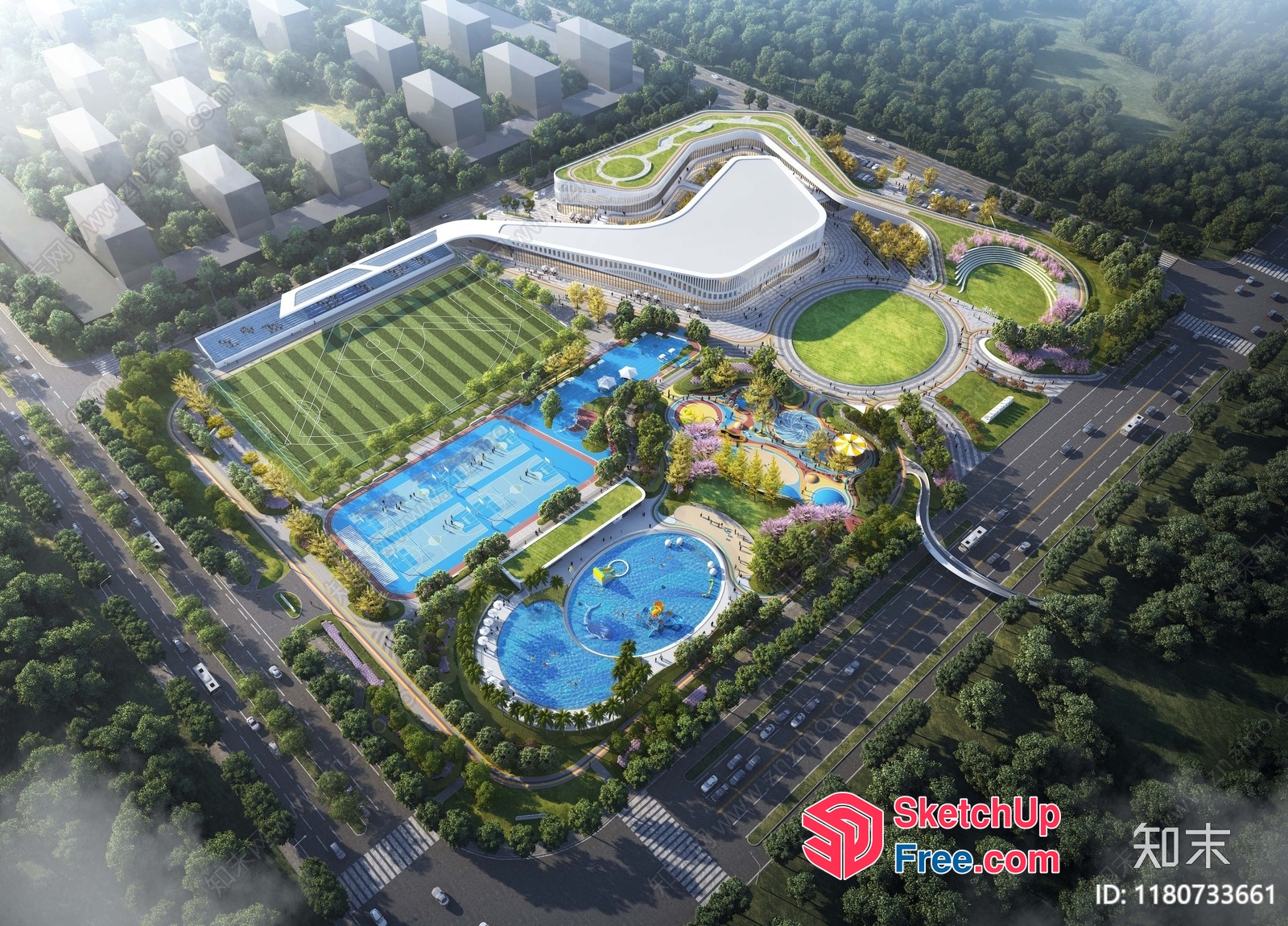 Large Park With Multiple Amenities 3D SketchUp File