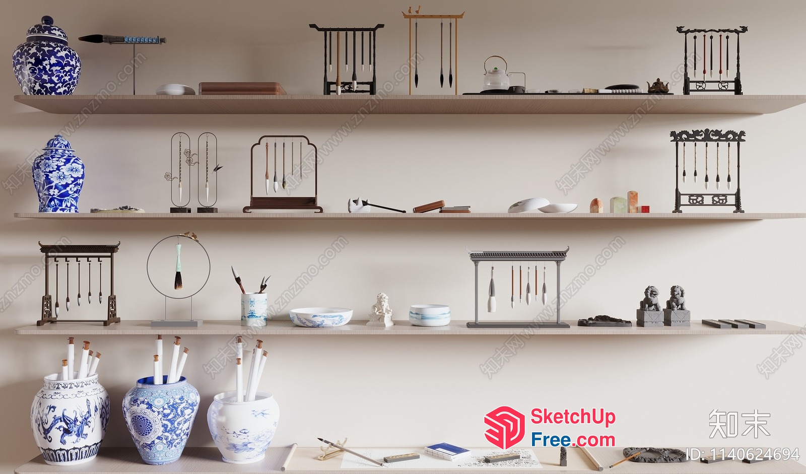 Elegant Decorative Shelf With Asian-Inspired Accents 3D SketchUp File