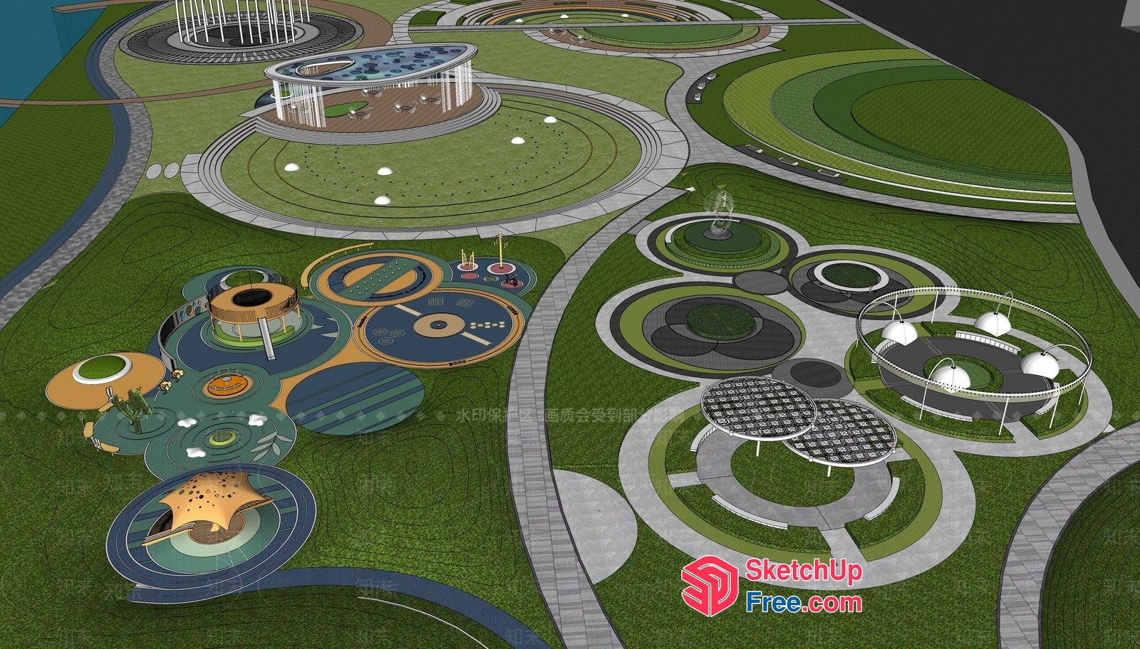 Futuristic Park Landscape With Unique Architectural Features 3D SketchUp File