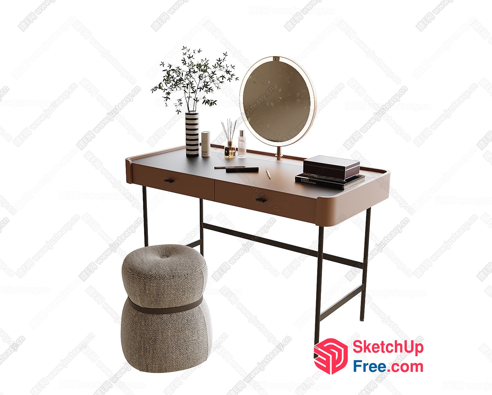 Modern Vanity Table With Stool And Mirror 3D SketchUp File