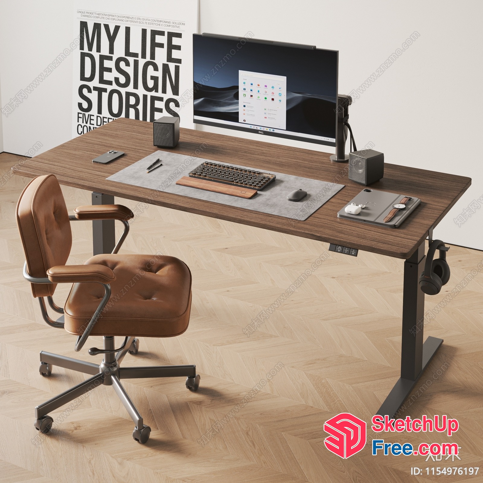 Modern Office Desk With Leather Chair 3D SketchUp File