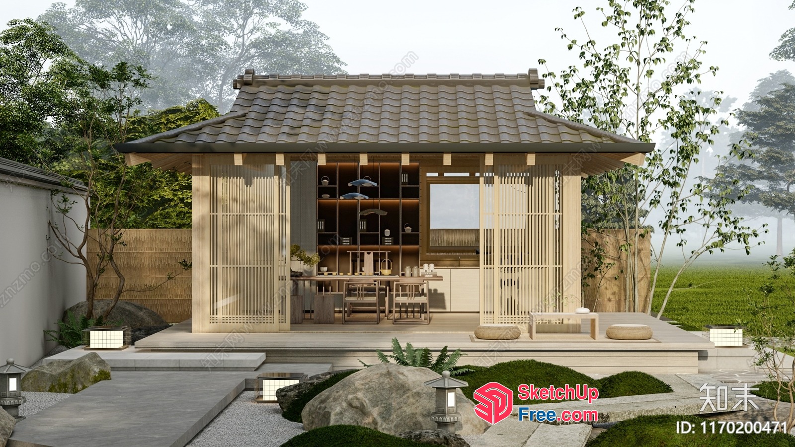 Serene Japanese-Style Home Exterior 3D SketchUp File