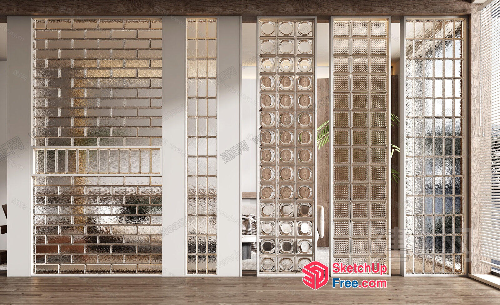 Glass Brick Partition Screen 3D SketchUp File