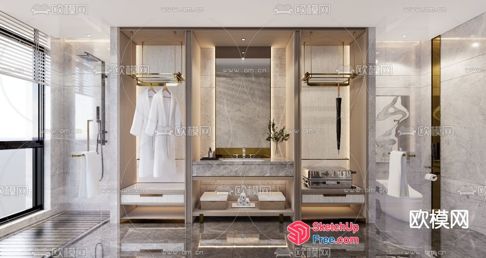 Luxurious Modern Bathroom With Marble And Gold Accents 3D SketchUp File