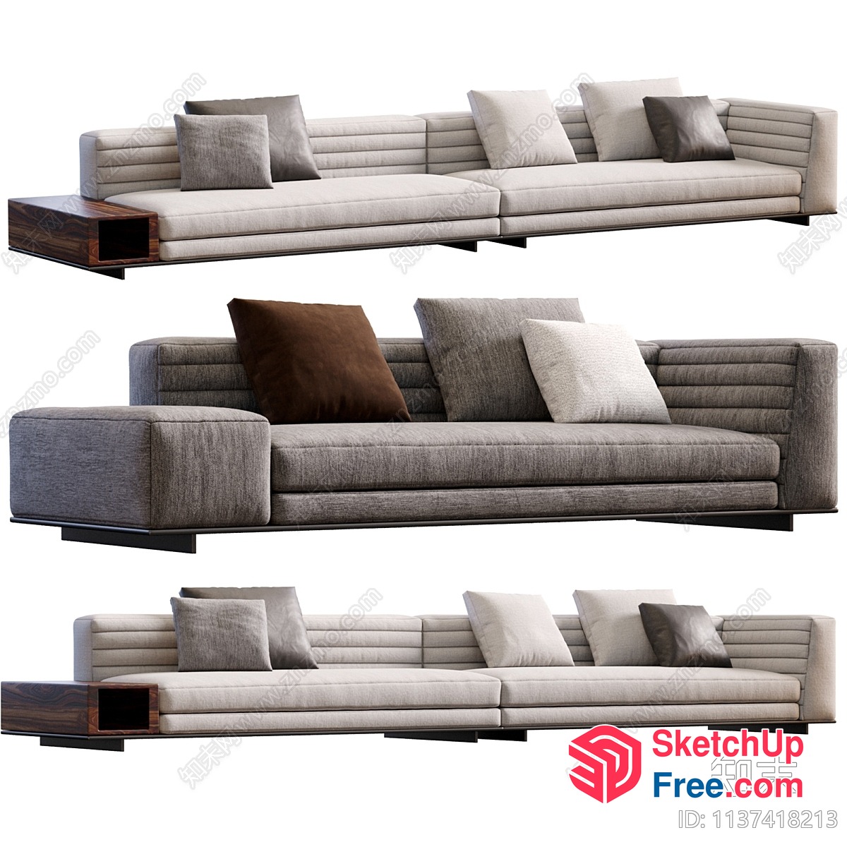 Modern Minimalist Sofa With Pillows And Wooden Table 3D SketchUp File