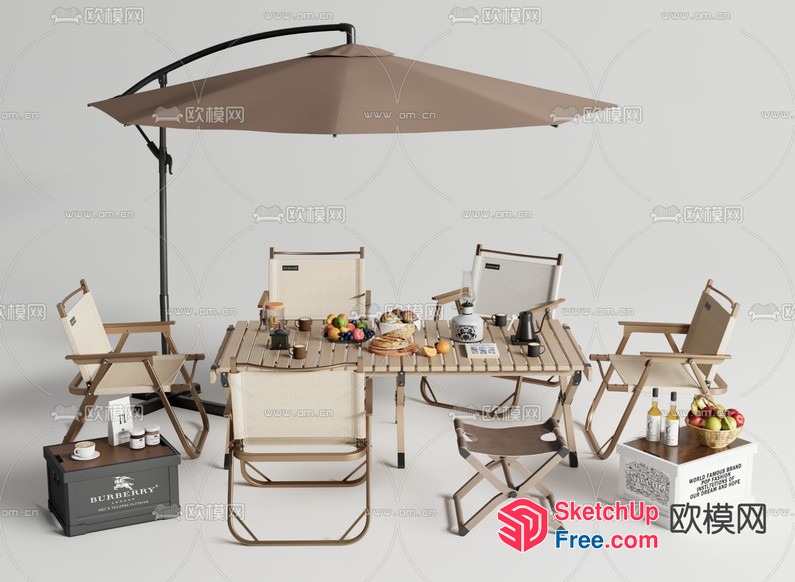 Outdoor Furniture Set With Umbrella 3D SketchUp File
