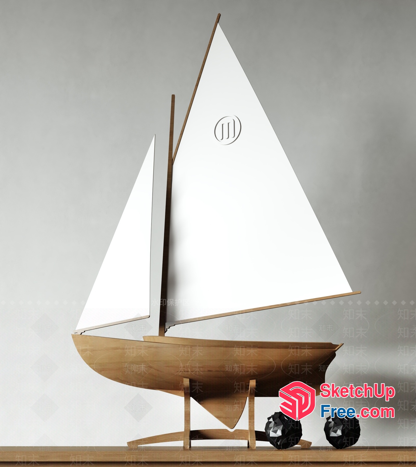 Wooden Sailboat Model On A Wooden Base 3D SketchUp File