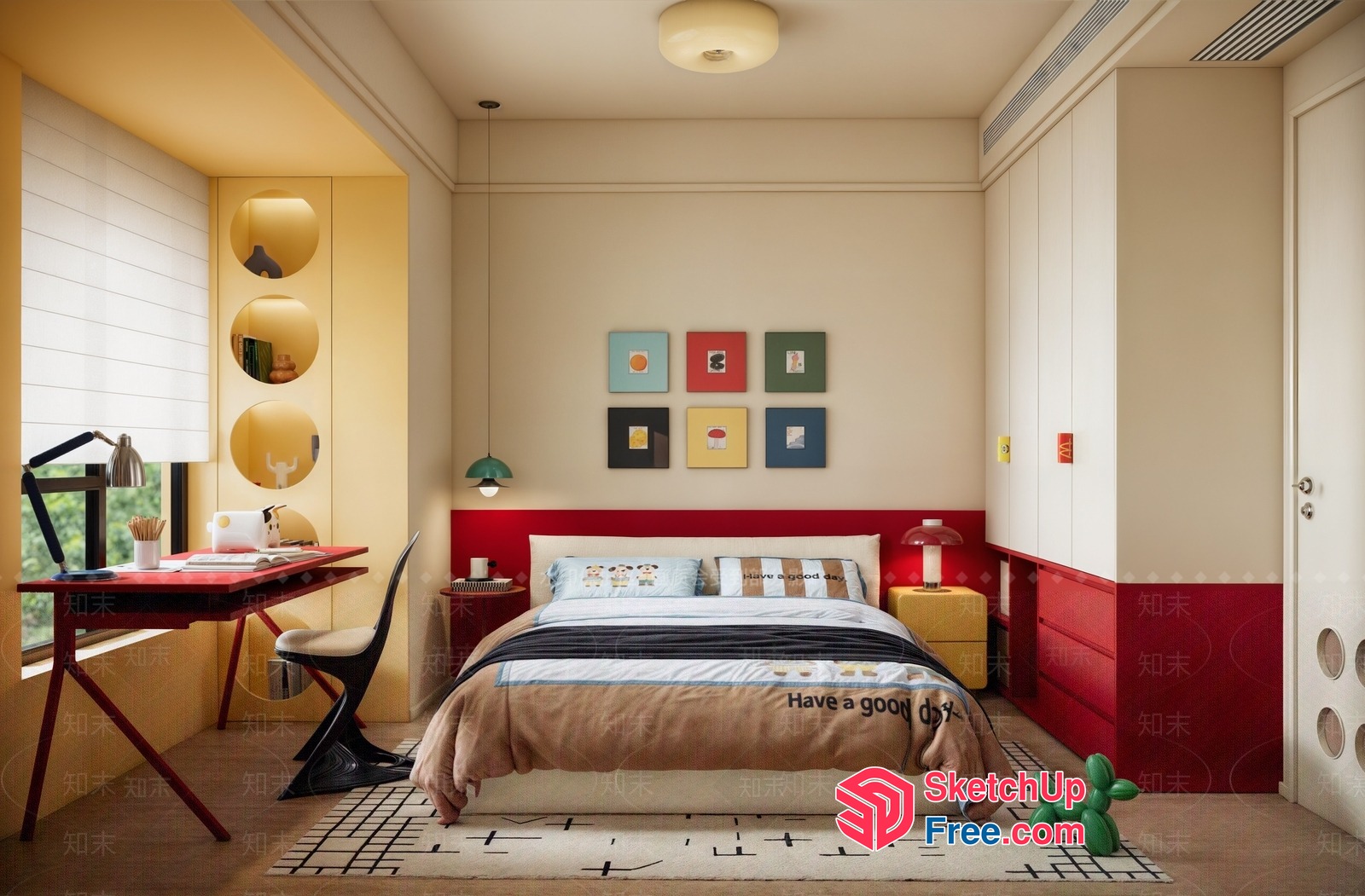 Vibrant Modern Bedroom With Minimalist Furniture 3D SketchUp File