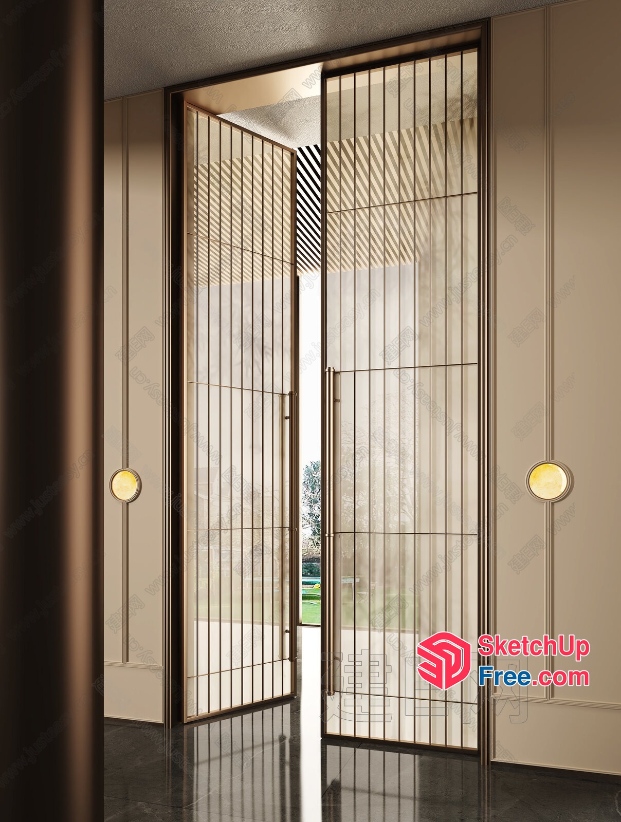 Elegant Glass Partition Screen With Metal Frame 3D SketchUp File