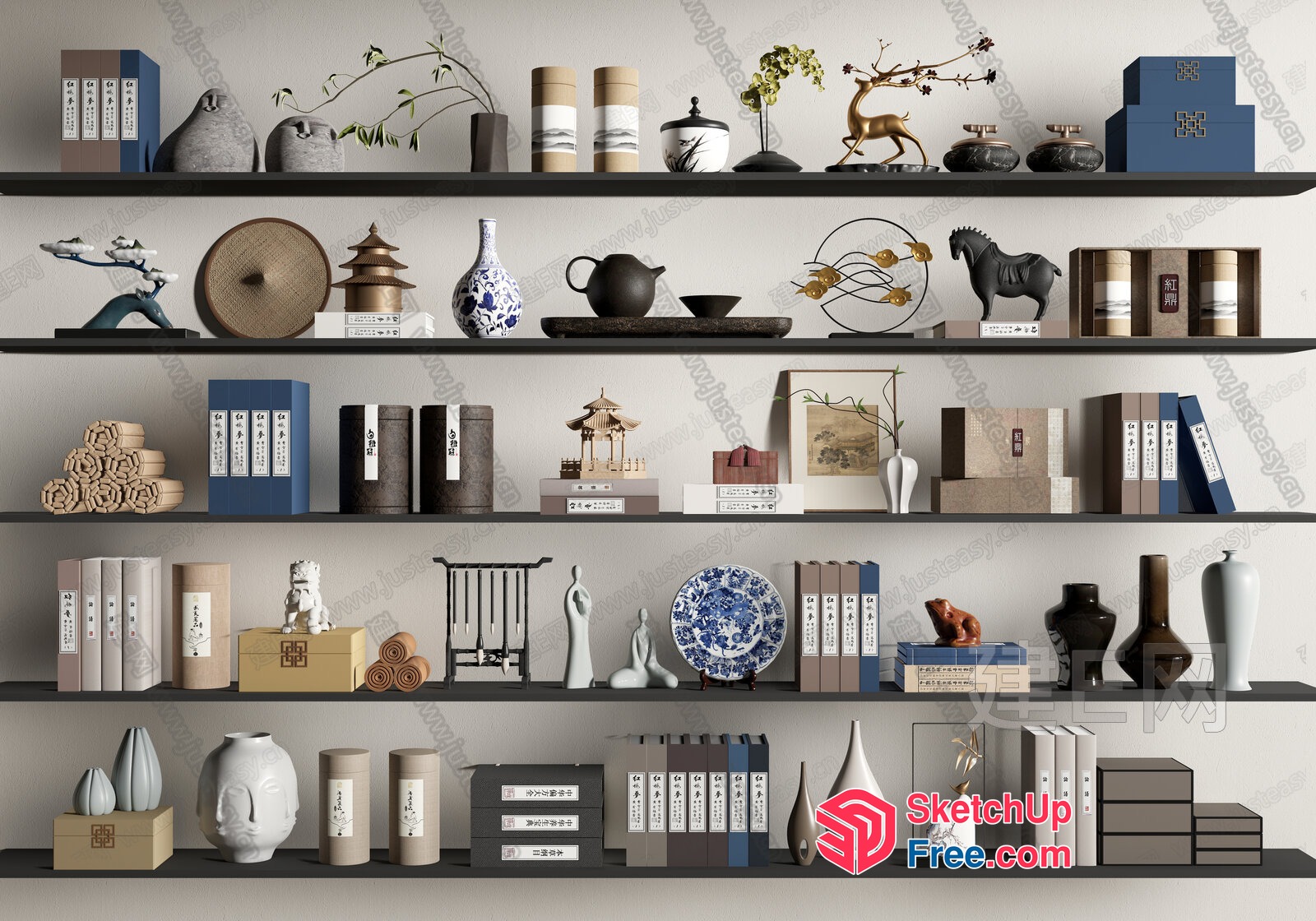 Asian-Inspired Decorative Shelf Collection 3D SketchUp File