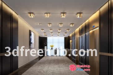 Modern Hallway Interior With Elevator 3D SketchUp File