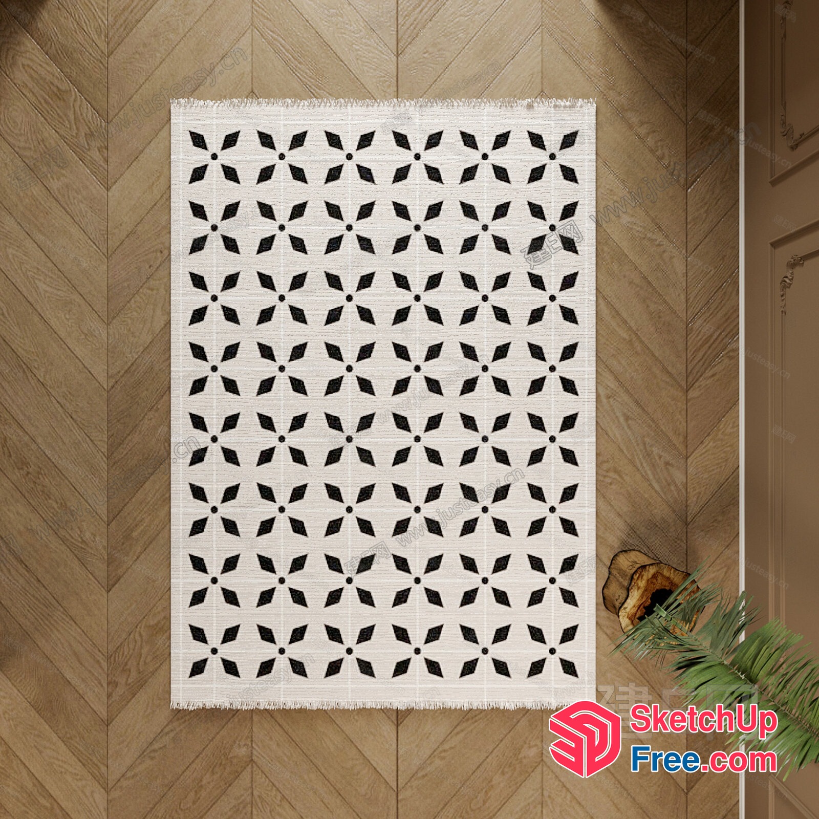 Patterned Rug On Wooden Floor 3D SketchUp File