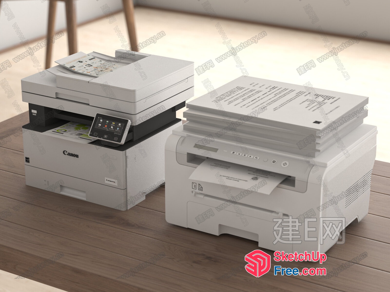 Two Printers On Wooden Table 3D SketchUp File