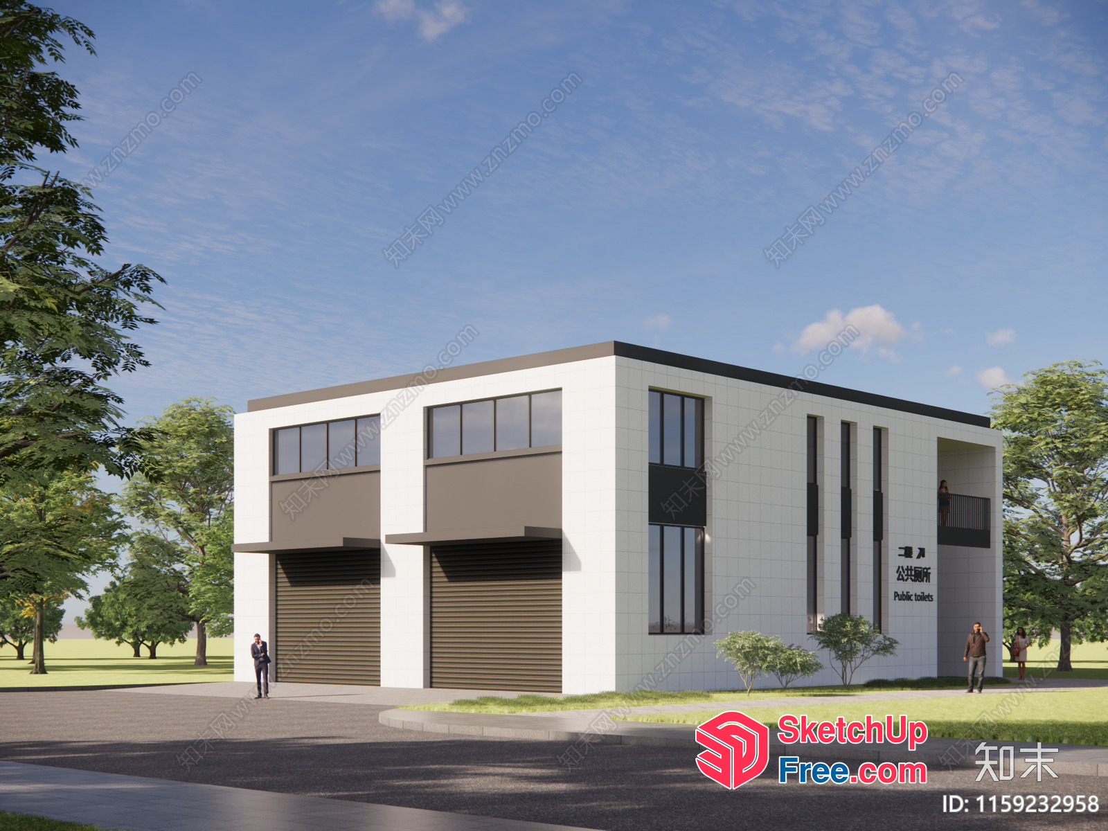 Modern Building With Garage And Public Toilets 3D SketchUp File
