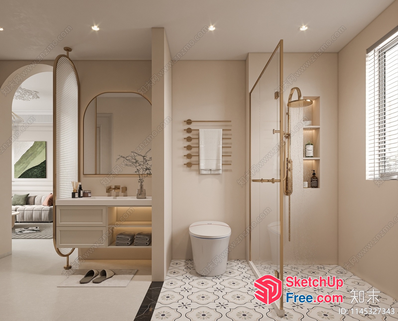 Elegant Bathroom With White And Gold Accents 3D SketchUp File