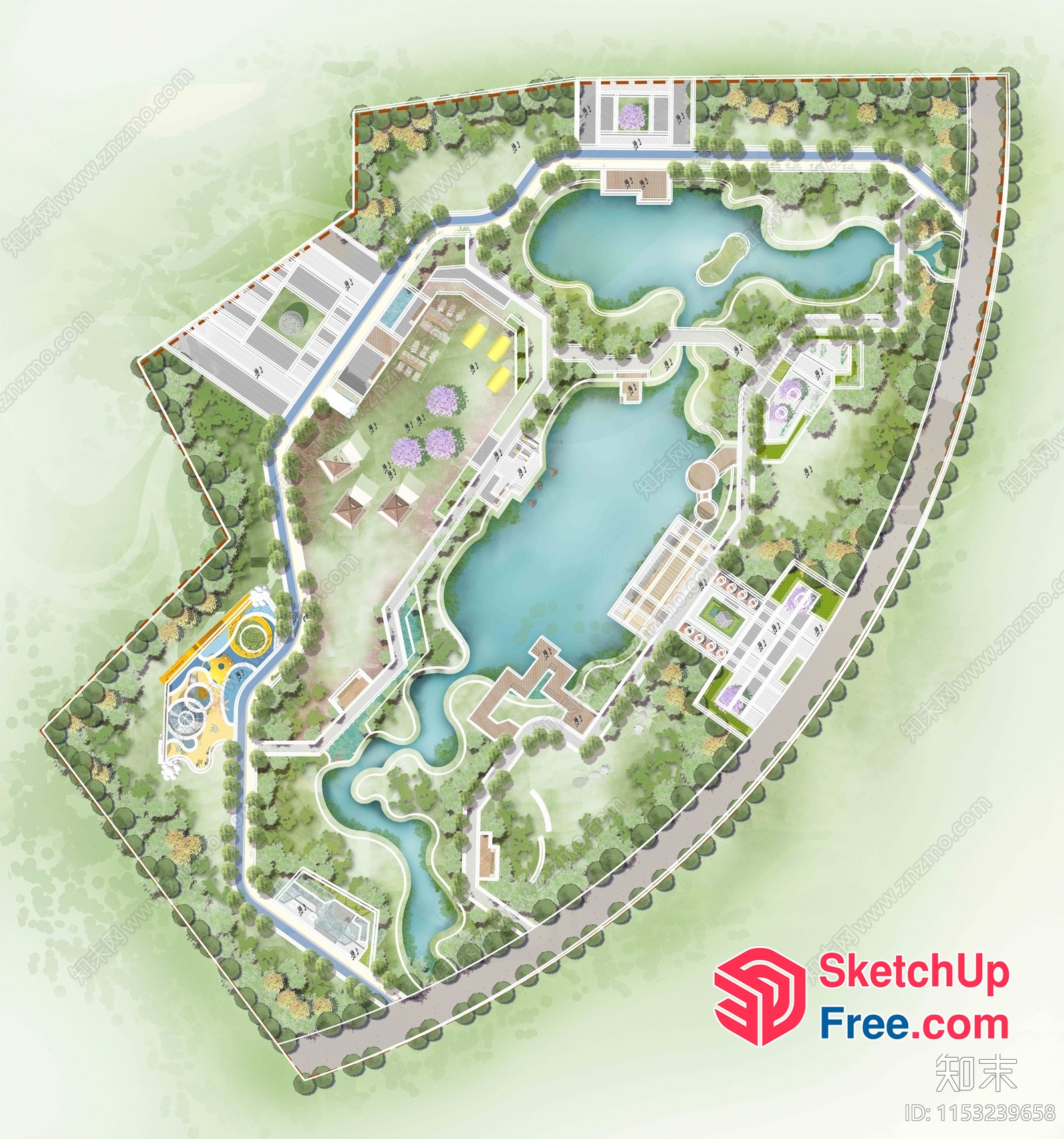 Modern Park And Villa Design 3D SketchUp File
