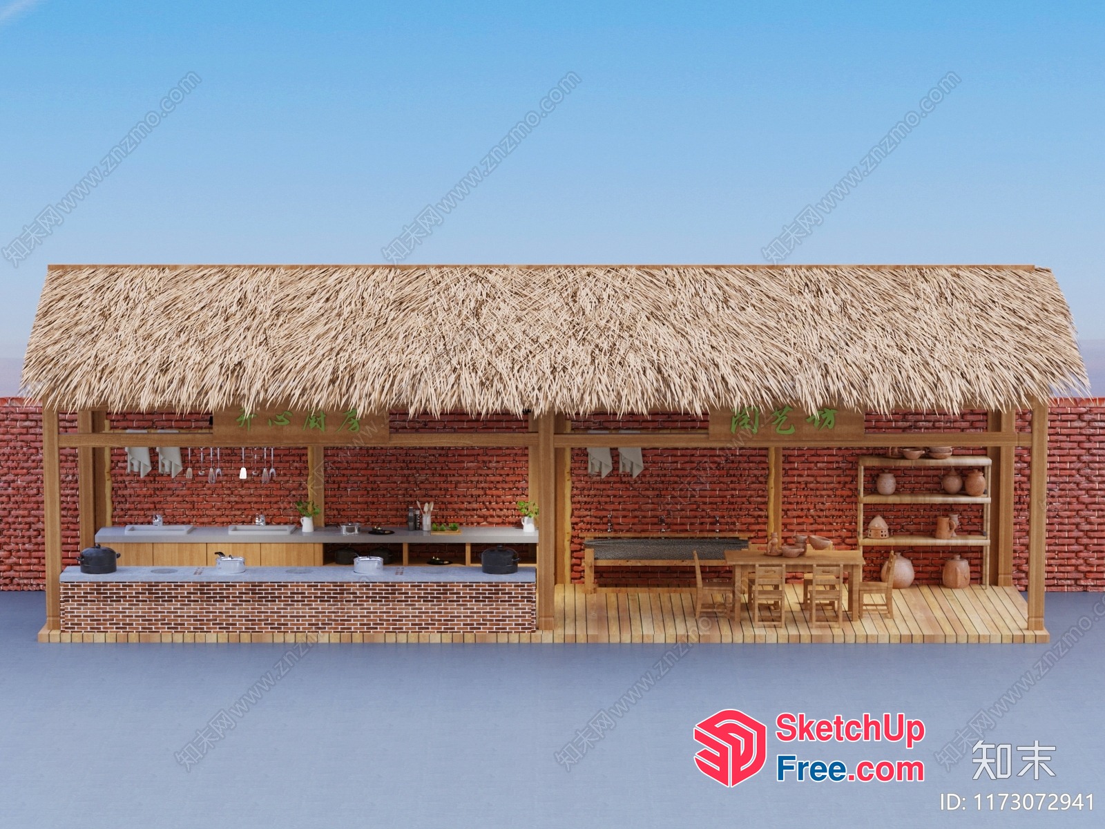 Outdoor Dining Area With Traditional Asian Decor 3D SketchUp File