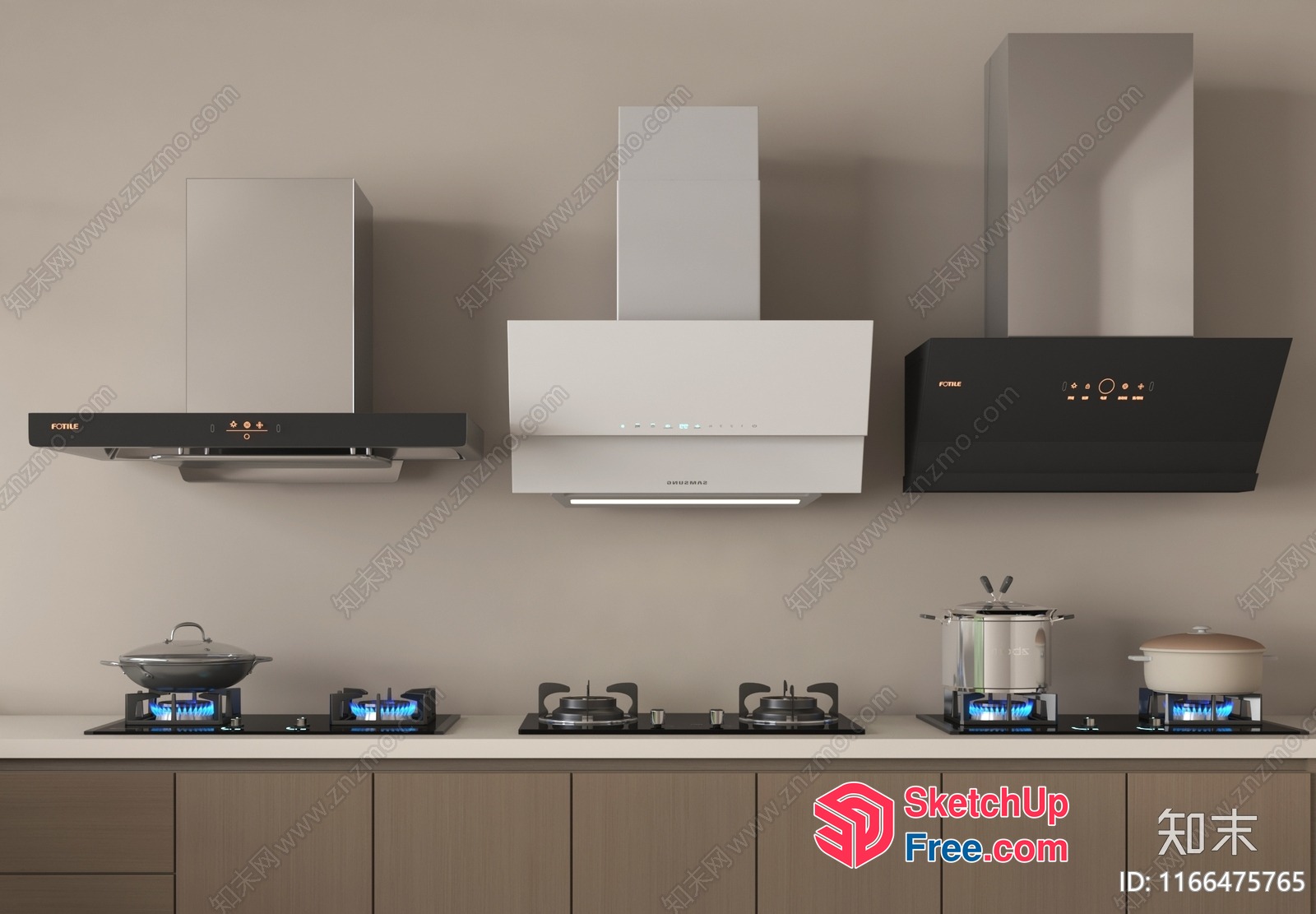 Modern Kitchen With Range Hood And Stovetop 3D SketchUp File