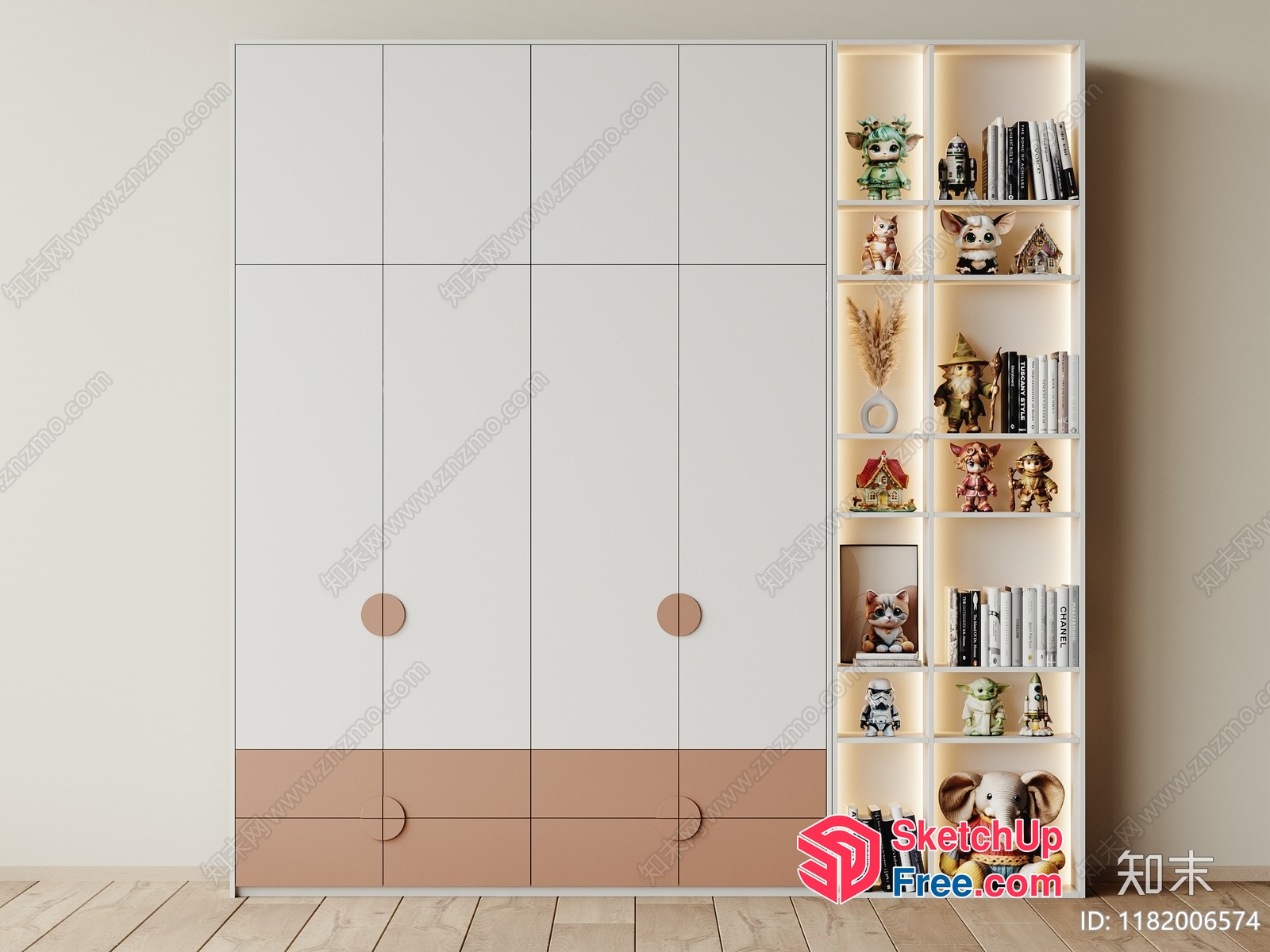 Modern Wardrobe With Decorative Shelves And Toys 3D SketchUp File