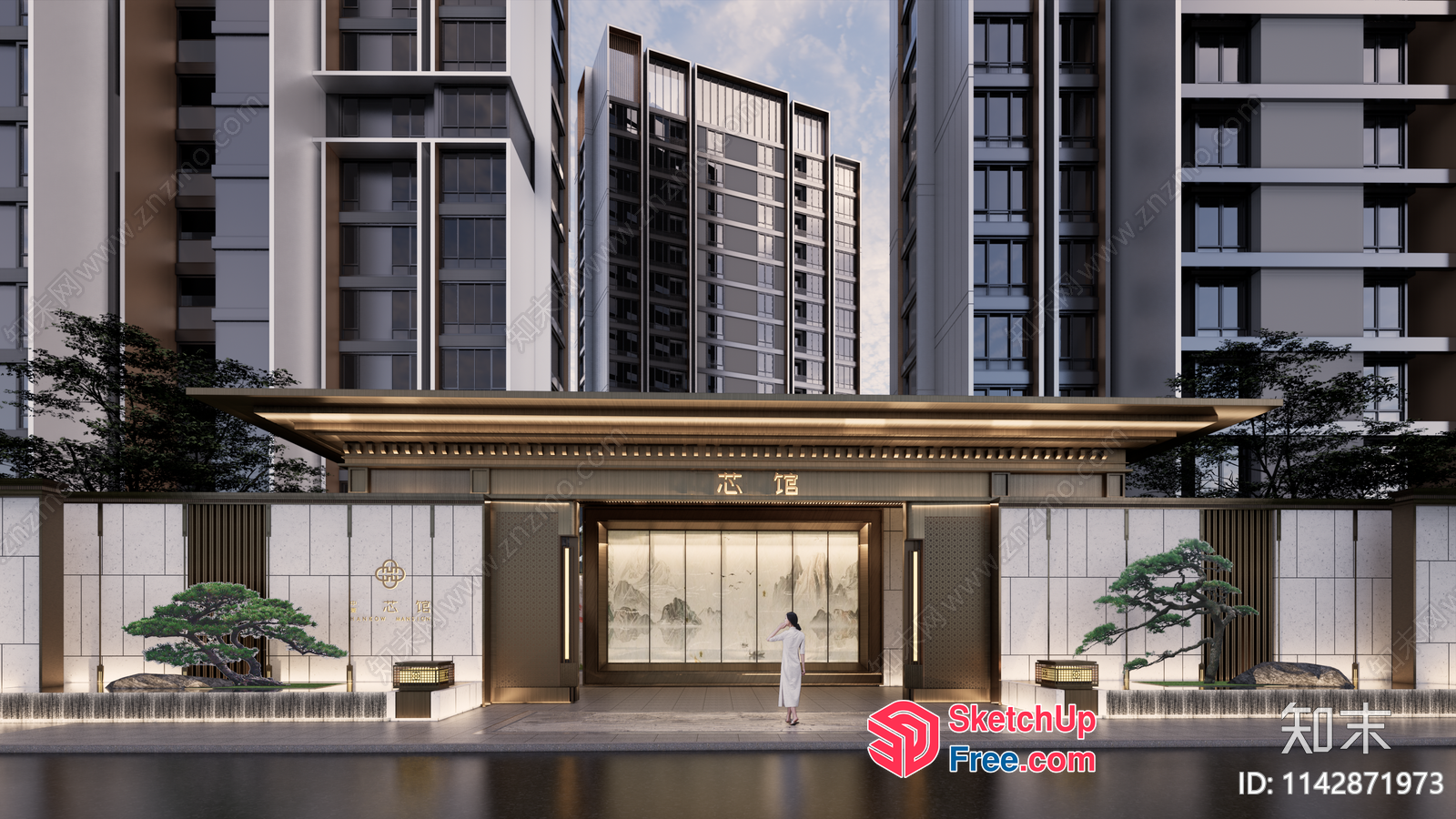 Luxurious Japanese-Style Building Entrance 3D SketchUp File