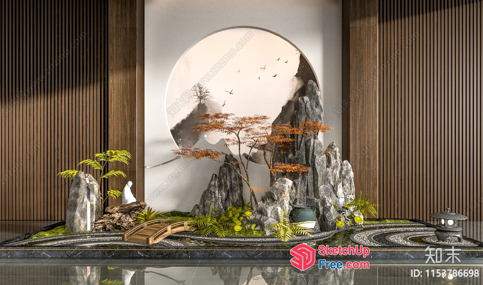 Japanese-Inspired Rockery And Waterfall Garden 3D SketchUp File