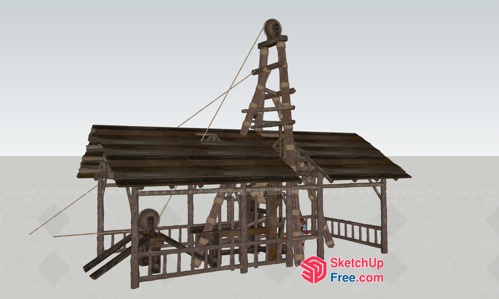 Traditional Wooden Structure With Roof And Stairs 3D SketchUp File
