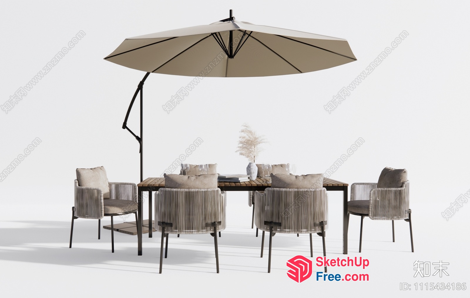 Outdoor Dining Table And Chairs With Umbrella 3D SketchUp File