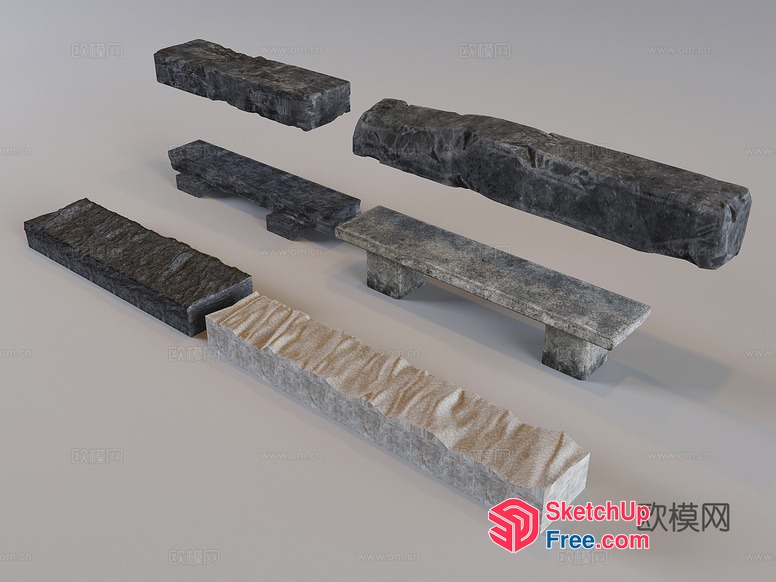 Stone Bench And Table Set 3D SketchUp File