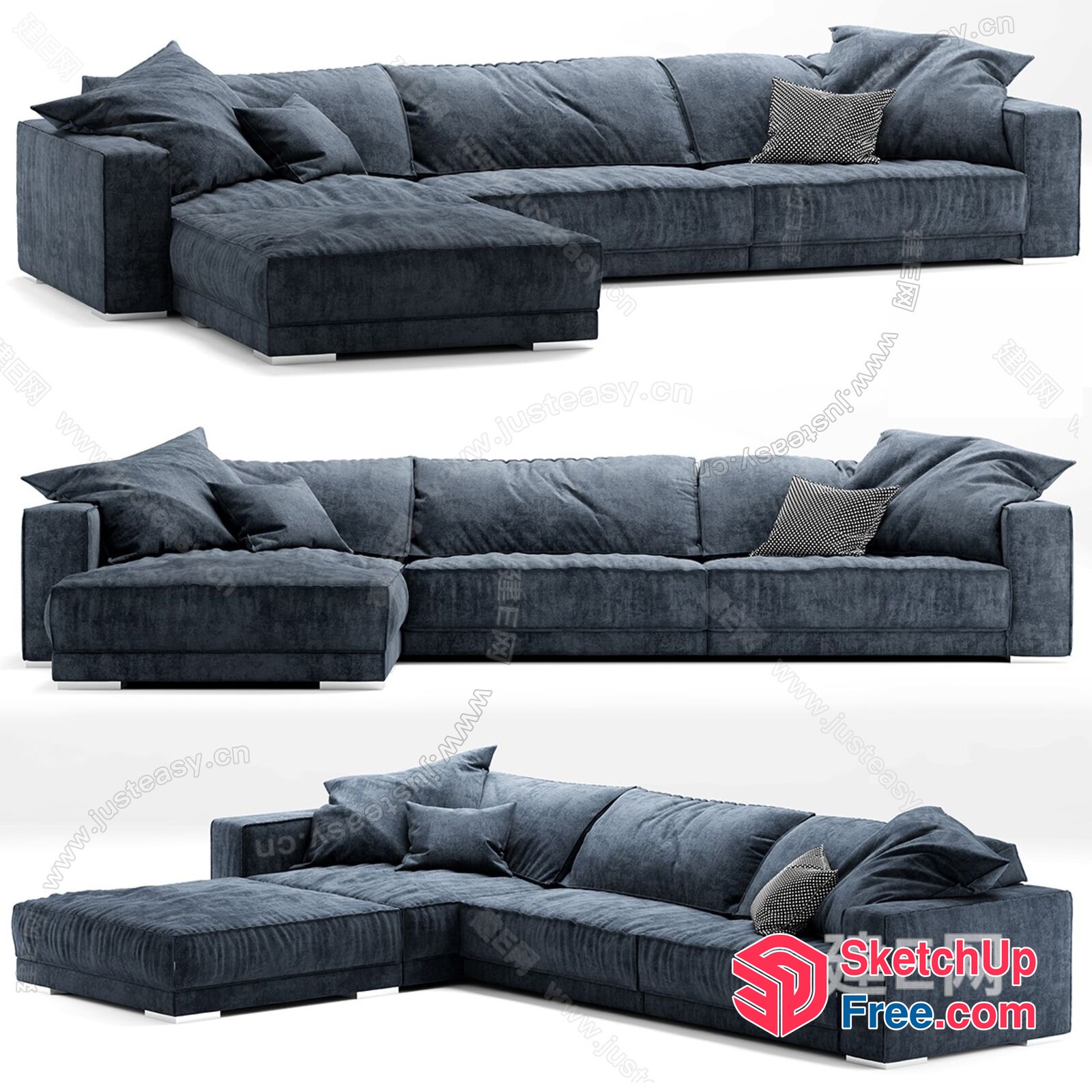 Modern L-Shaped Sofa With Pillows 3D SketchUp File
