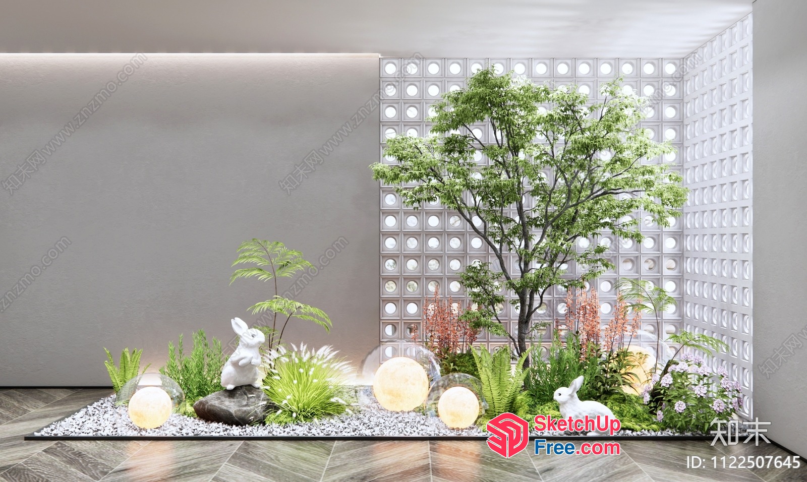 Modern Glass Brick And Greenery Interior Scene 3D SketchUp File