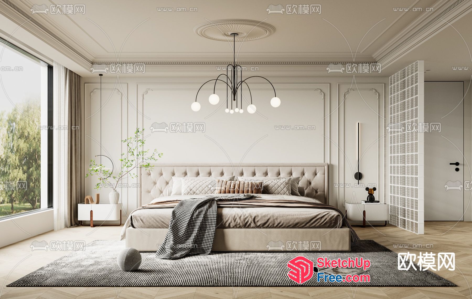 Elegant Modern Bedroom With Creamy Style And European Touch 3D SketchUp File