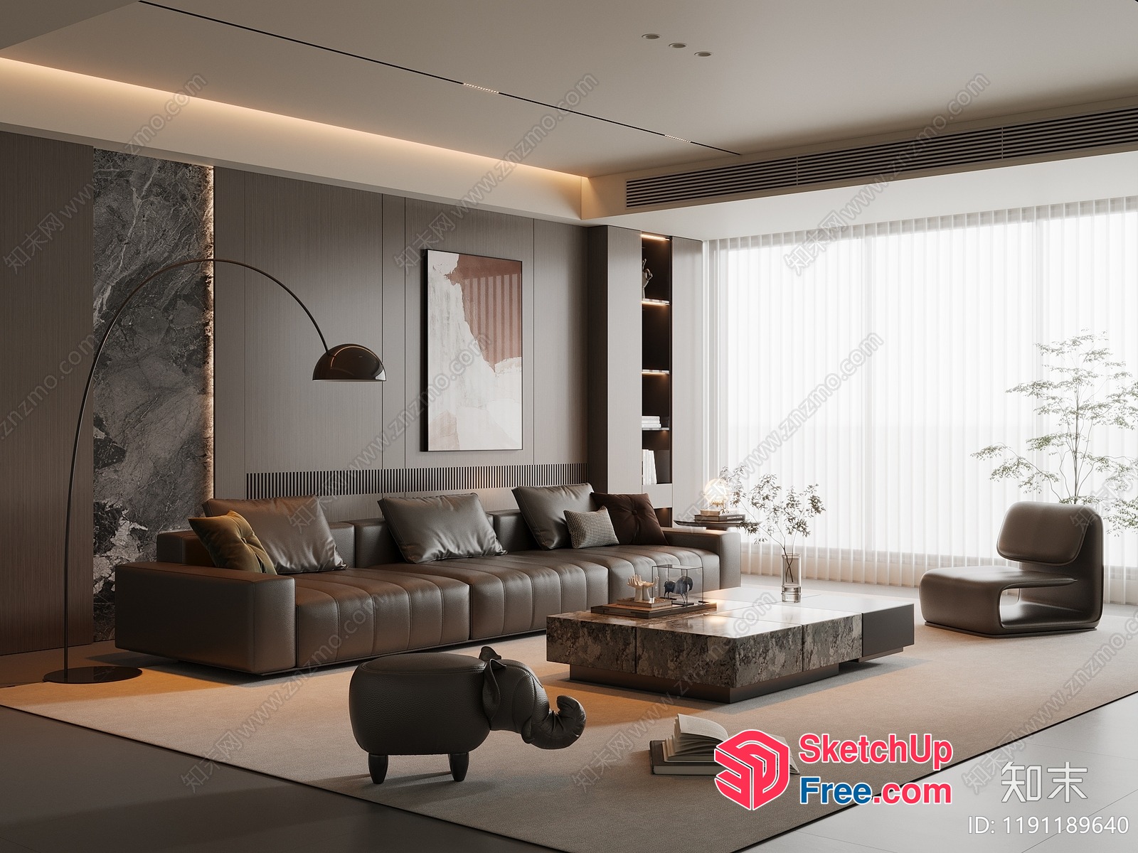 Modern Living Room With Minimalist Furniture And Natural Light 3D SketchUp File