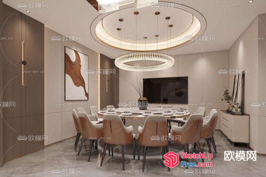 Elegant Dining Room With Modern Lighting 3D SketchUp File
