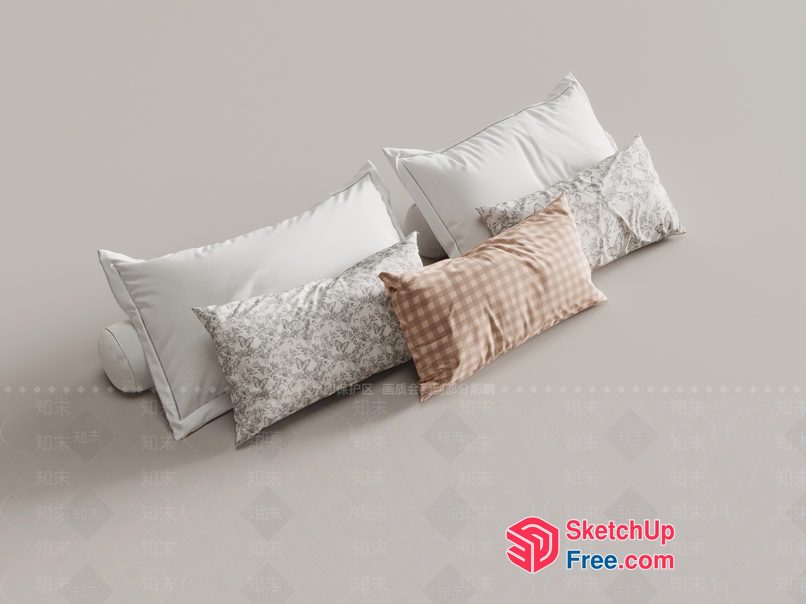 Decorative Pillows In White, Gray, And Tan 3D SketchUp File