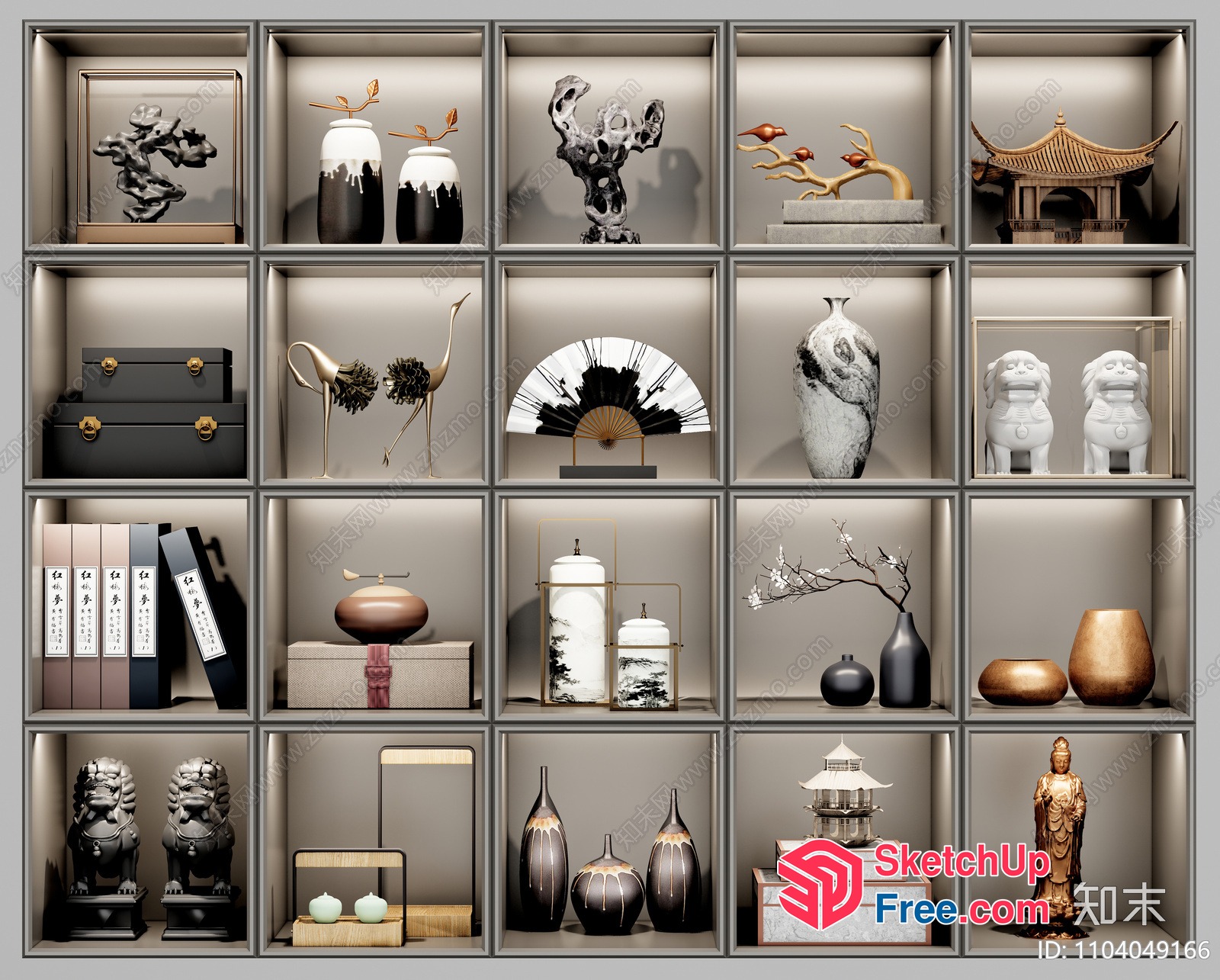 Asian-Inspired Decorative Shelf Collection 3D SketchUp File