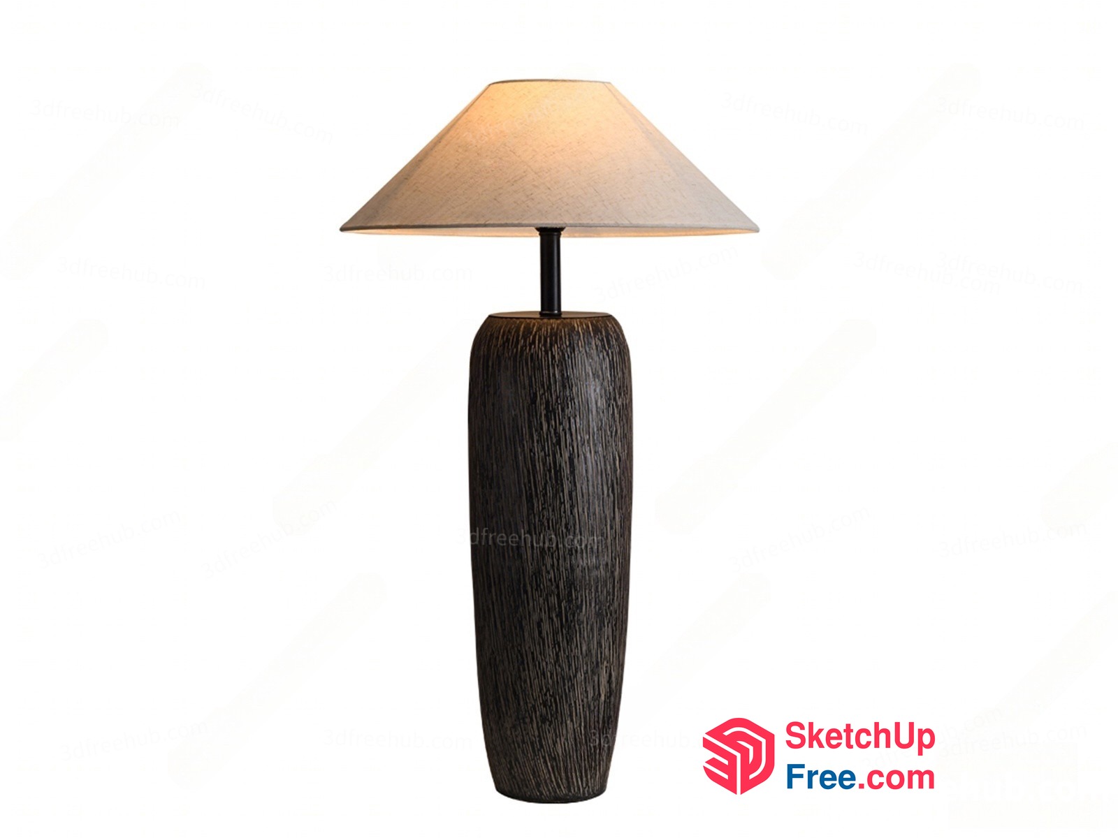 Elegant Table Lamp With Brown Wooden Base And Cream Shade 3D SketchUp File