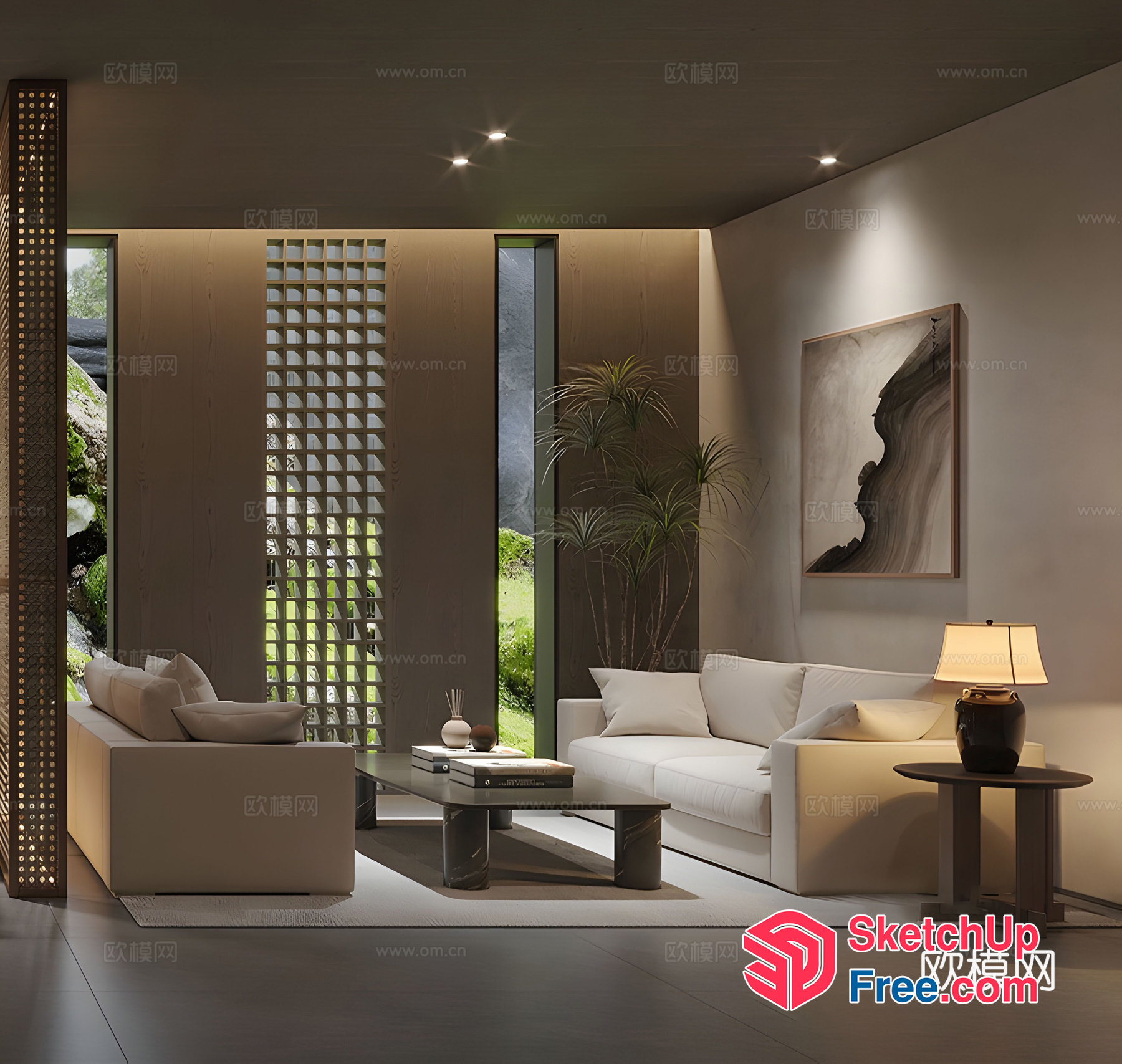 Modern Living Room With Natural Light And Greenery 3D SketchUp File