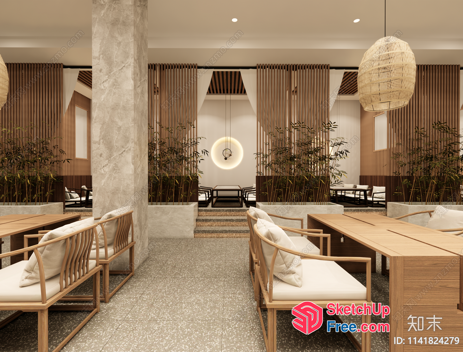 Elegant Modern Asian Restaurant Interior Design 3D SketchUp File