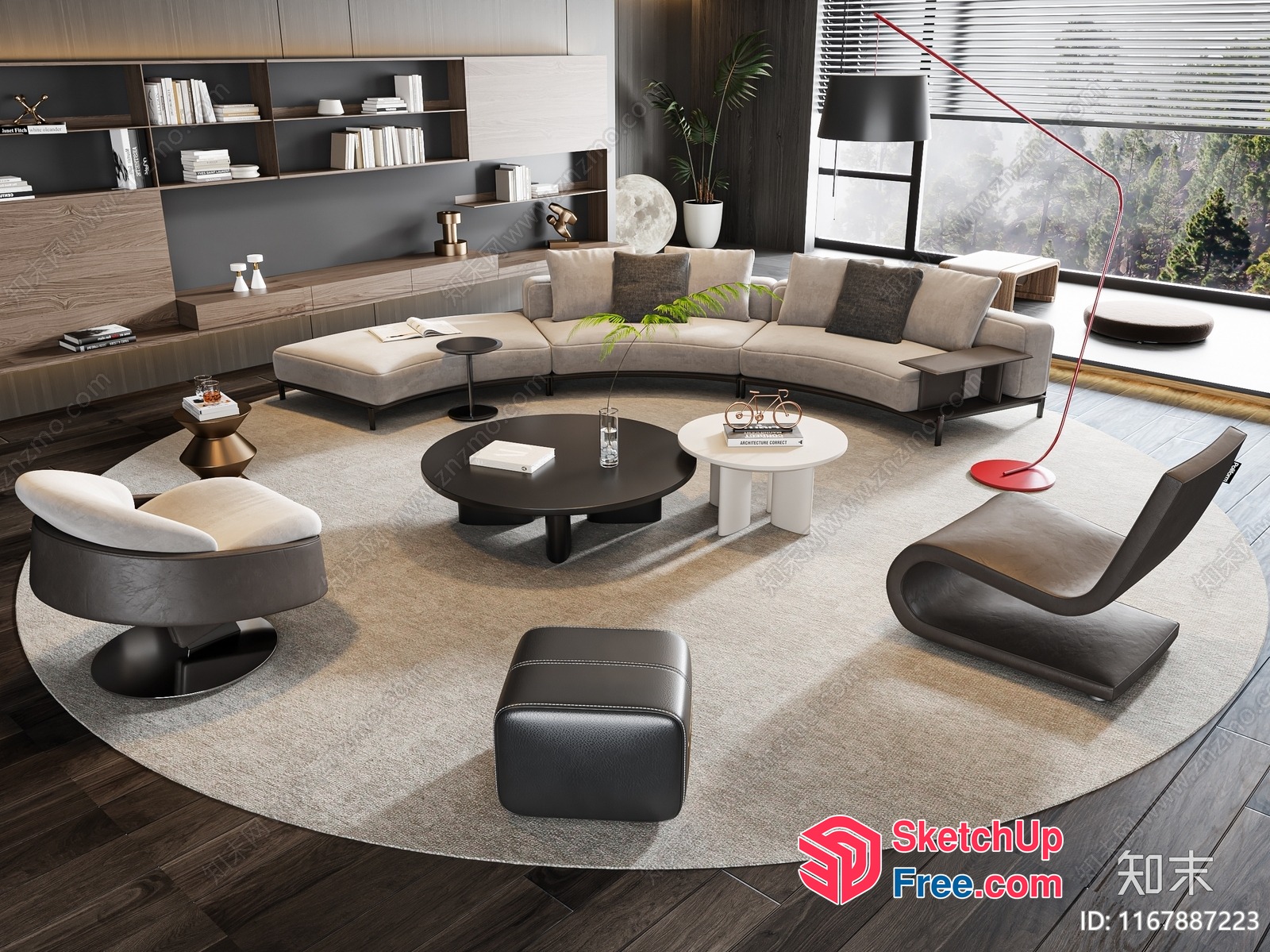 Modern Minimalist Living Room With Curved Furniture 3D SketchUp File