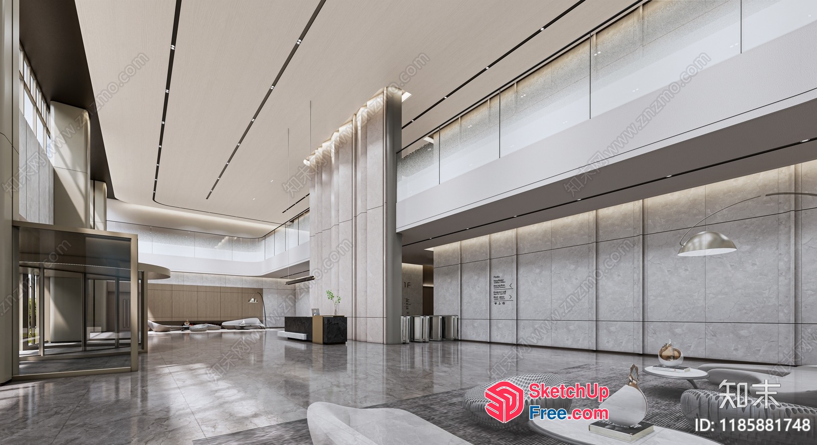 Modern Office Lobby With Sleek White And Gray Decor 3D SketchUp File