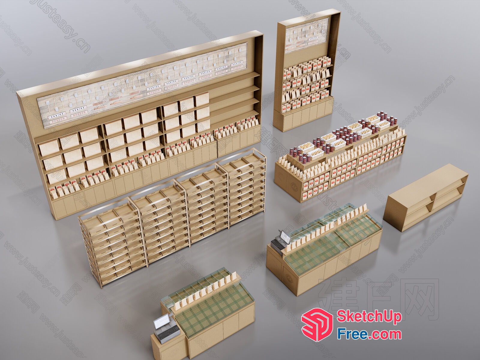 Japanese Style Retail Store With Glass Curtain Wall And Display Shelves 3D SketchUp File