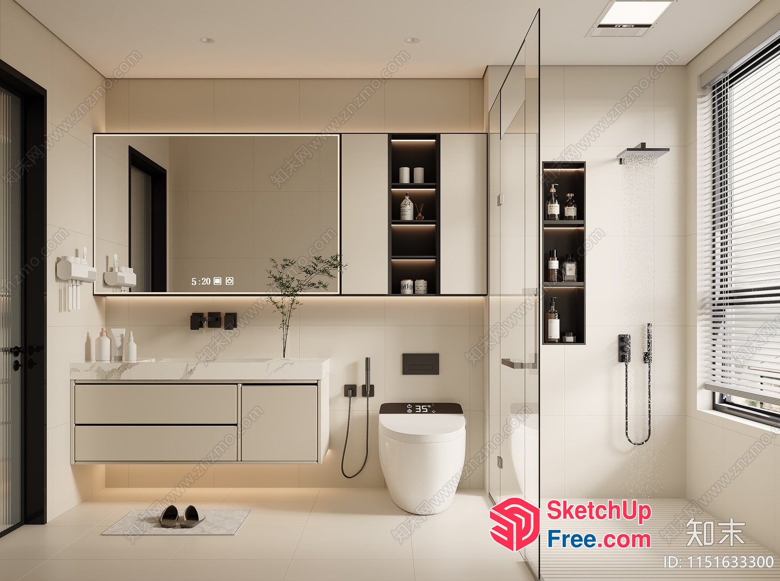 Sleek Modern Bathroom With White And Black Accents 3D SketchUp File