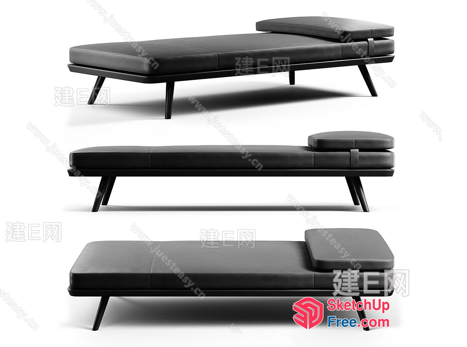 Modern Leather Sofa With Adjustable Headrest 3D SketchUp File