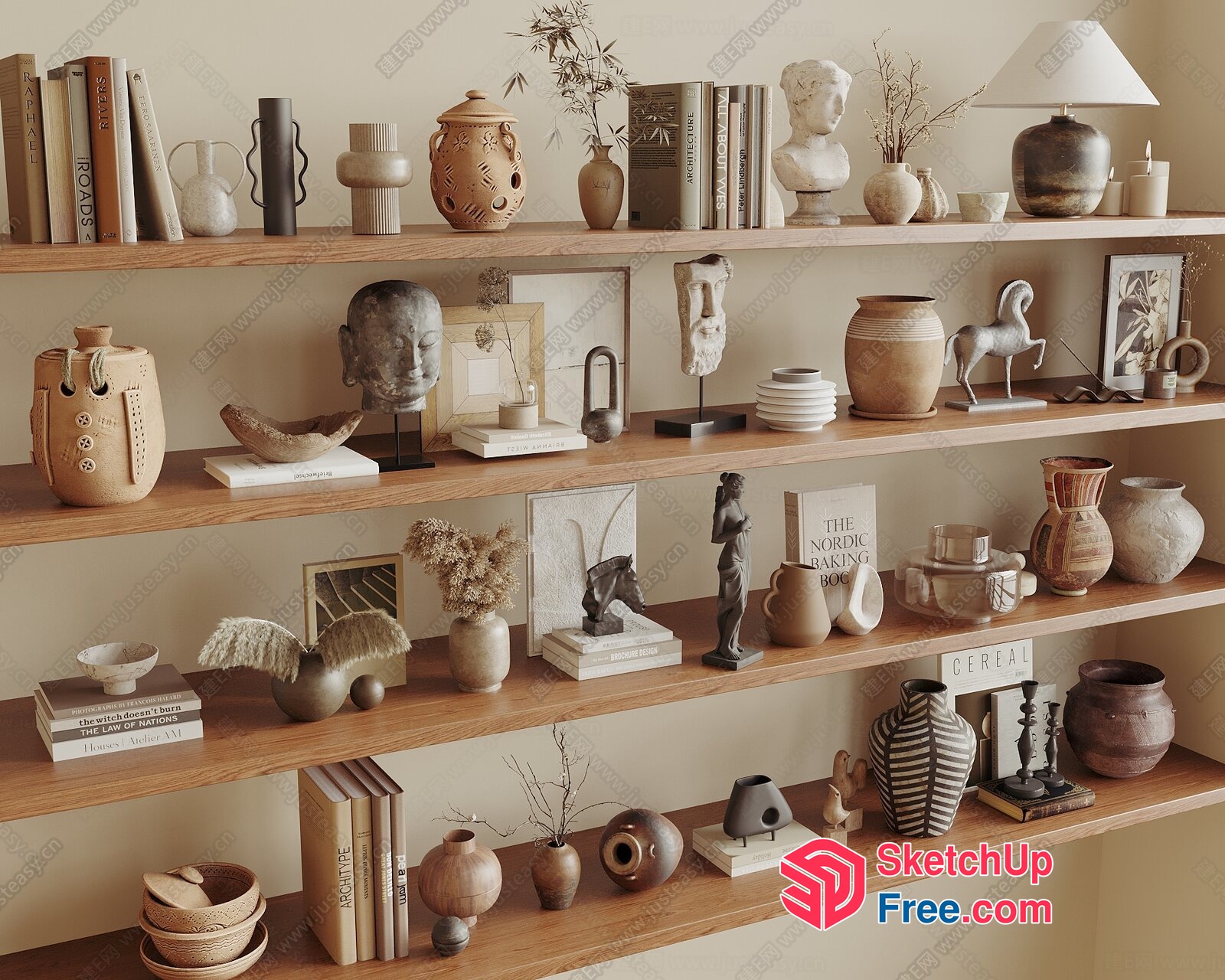 Stylish And Elegant Bookcase Decor 3D SketchUp File
