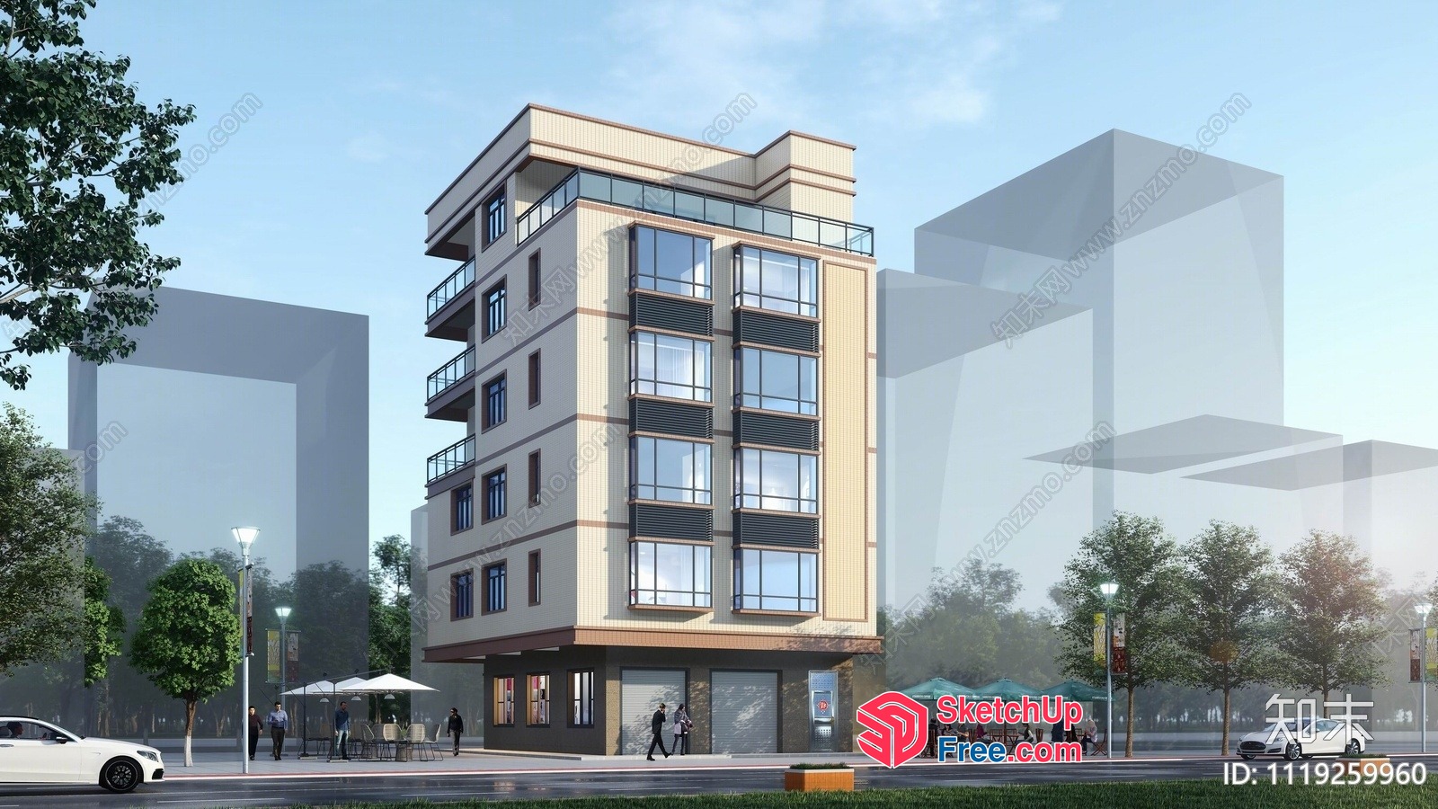 Modern Commercial Building With Balconies 3D SketchUp File