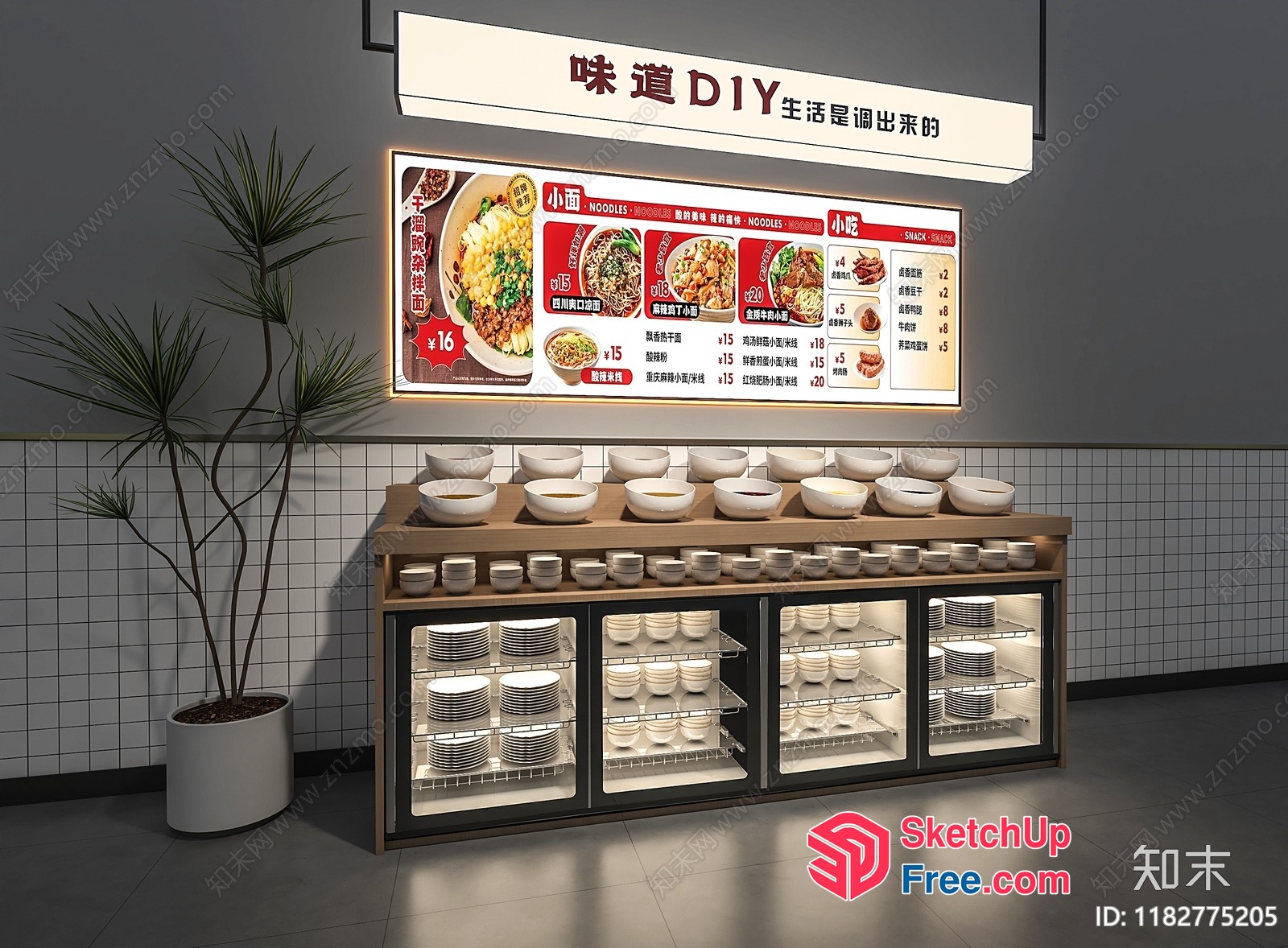 Chinese Restaurant Interior With Menu Board 3D SketchUp File