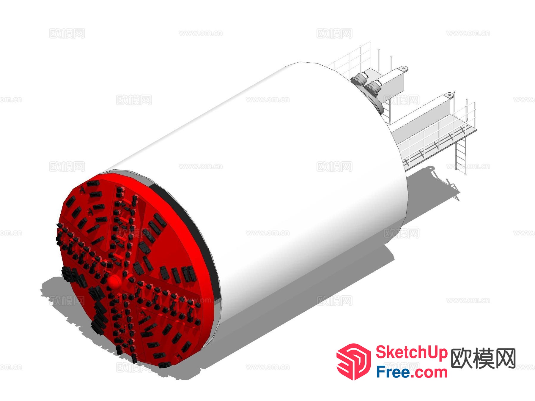 Red And White Cylinder With Black And Red Decorations 3D SketchUp File