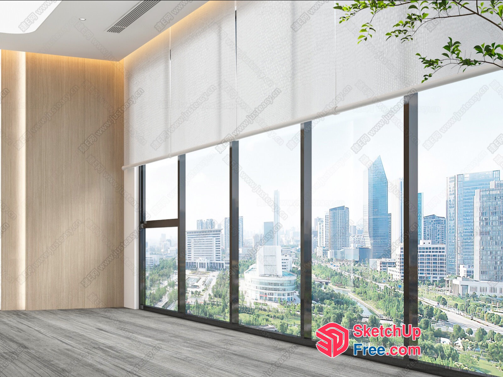 Modern Cityscape View Through Large Glass Curtain Wall 3D SketchUp File